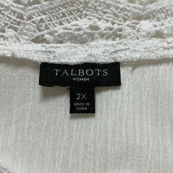 TALBOTS 100% Cotton Lace Trimmed Mini Dress / Beach Coverup 3/4 Sleeves US Sz 2X - Picture 4 of 8
